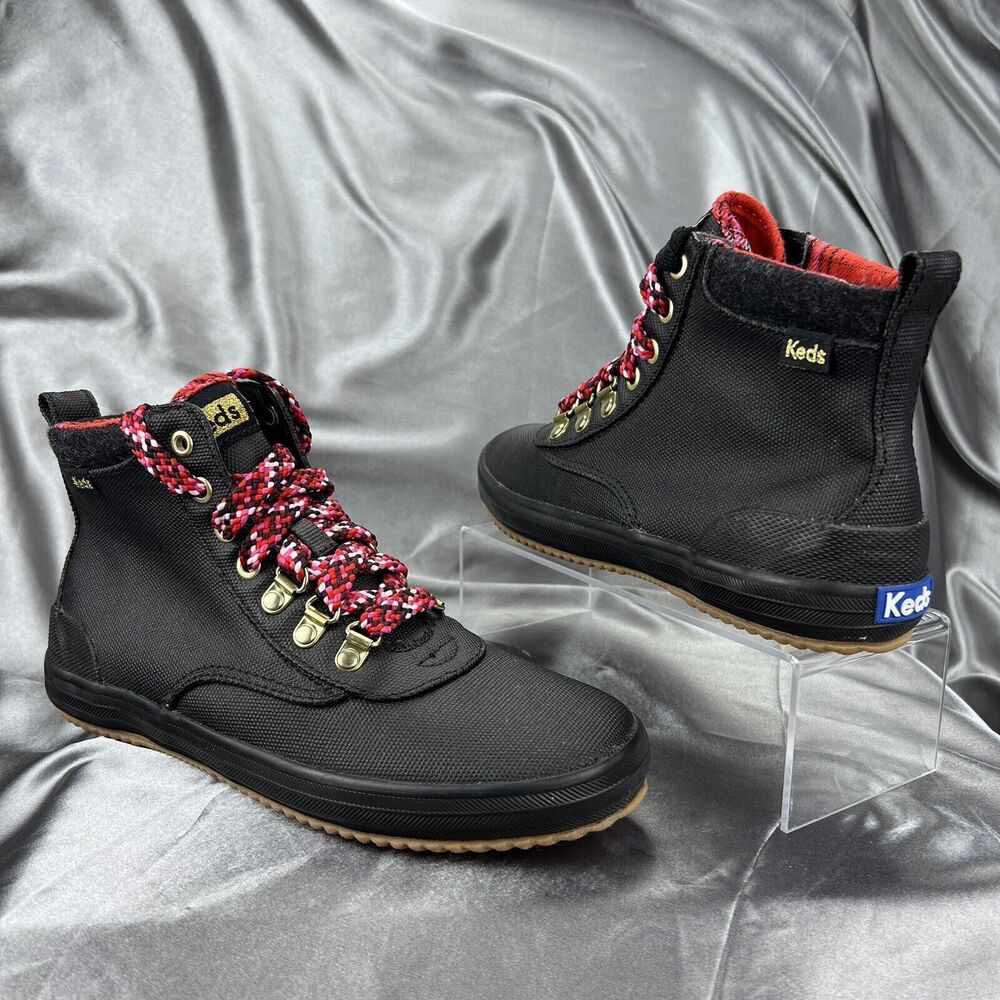 Keds Scout II Bootie Women's 6 Winter Ankle Rain Shoe Red Plaid Wool Blend Black
